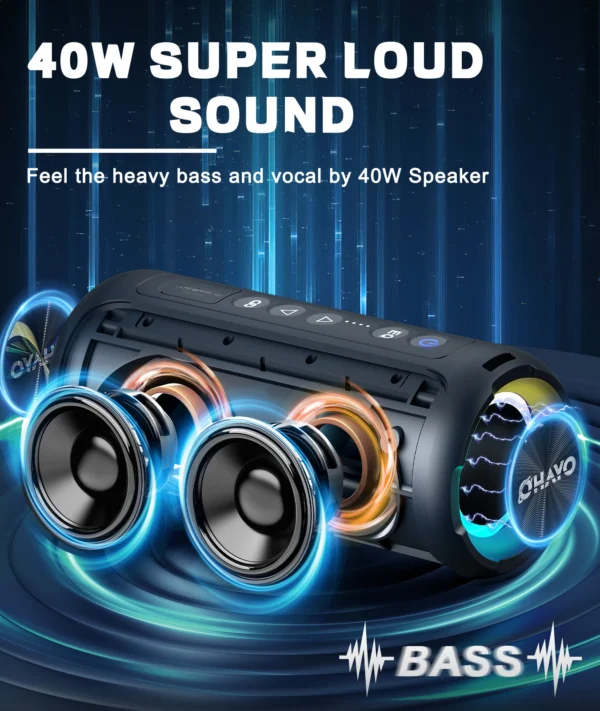 Ortizan Bluetooth Speakers 40W Enhanced Bass Portable Outdoor Wireless Speaker 30Hrs IP7 Waterproof Shower Speaker Bluetooth 5.3 - Image 2