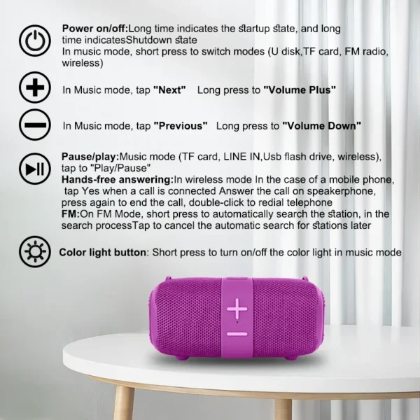 T&G TG667 Crossbody LED Light Portable Bluetooth Speaker Outdoor Small and High Appearance Level Compatible with USB/AUX/TF/FM - Image 2
